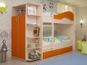 Кровать 2-х ярусная Мая с ящиками и шкафом на латофлексах оранж в Ялуторовске - yalutorovsk.magazinmebel.ru | фото