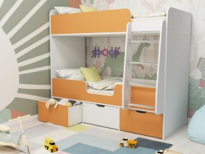 Кровать двухъярусная Малыш двойняшка белый-оранжевый в Ялуторовске - yalutorovsk.magazinmebel.ru | фото